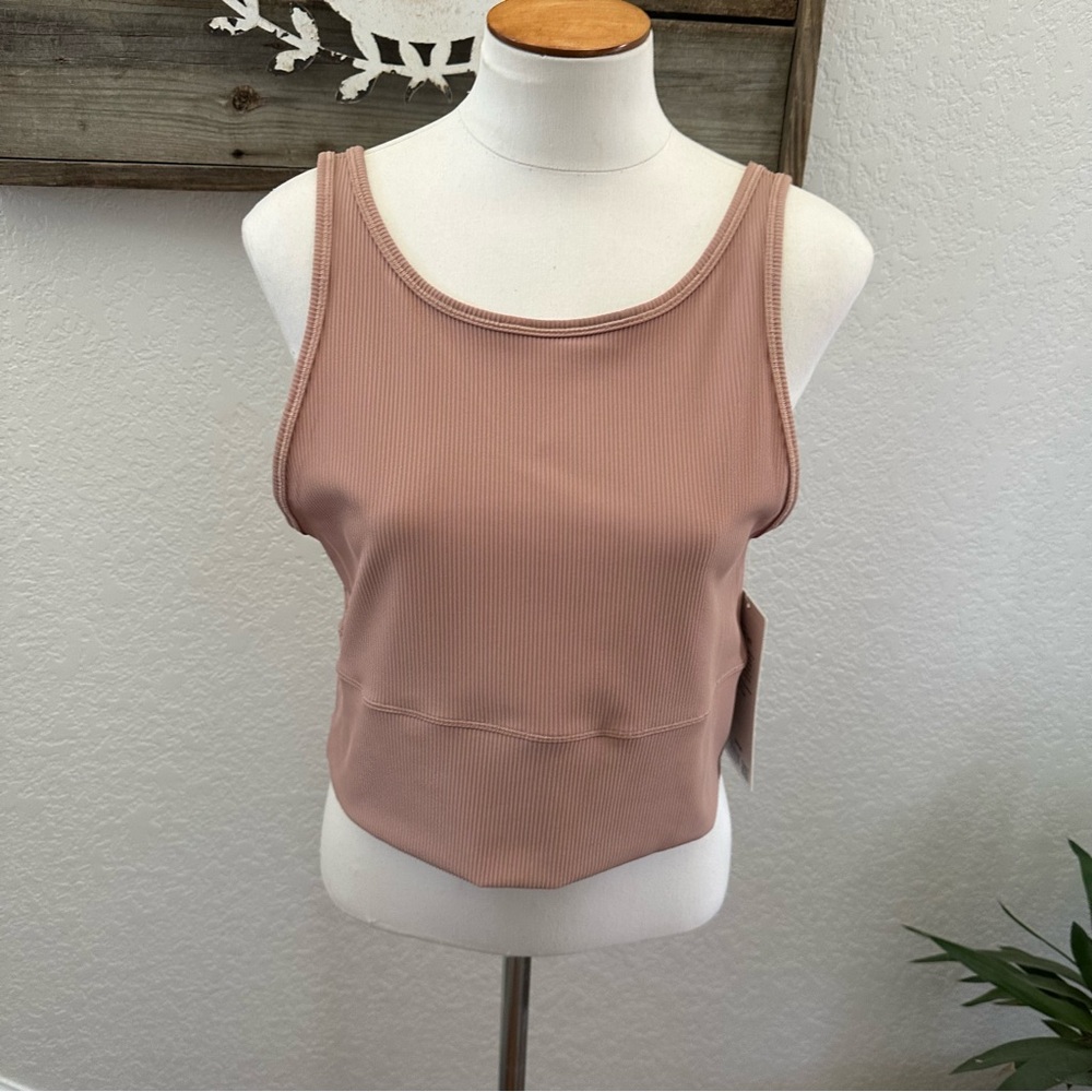 Lululemon Power Pivot Ribbed cropped tank top tan brown size 12 NWT